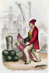 Un forçat dans la colonie pénitentiaire de Toulon, gravé par De Moraine, vers 1845
